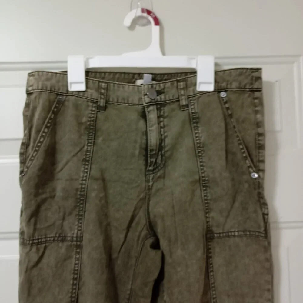 Ecote 100% Cotton Olive Green Cargo Pants With Zippers Size 28 Womens - Picture 4 of 12